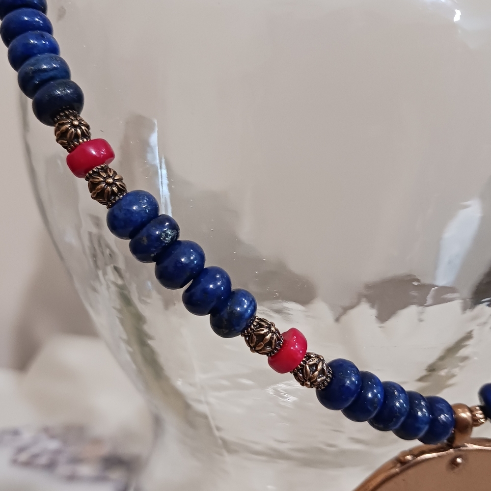 Patricia Nash Positano Beaded Ceramic Pendant Necklace Coral & Lapis - Picture 6 of 10